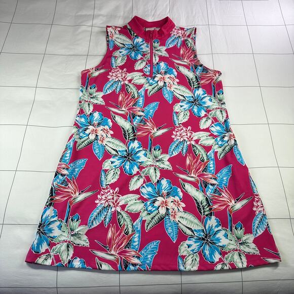 Tommy Bahama Golf Dress Womens XL Pink Blue Floral Tropical Sleeveless Athletic - Picture 1 of 8